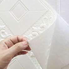 10/20pcs White Patterned Wallpaper, Self-Adhesive 3D Foam Wall Stickers, Bedroom Living Room Decor, Waterproof Anti-Moisture Kitchen Wallpaper - 35*35cm - View 5