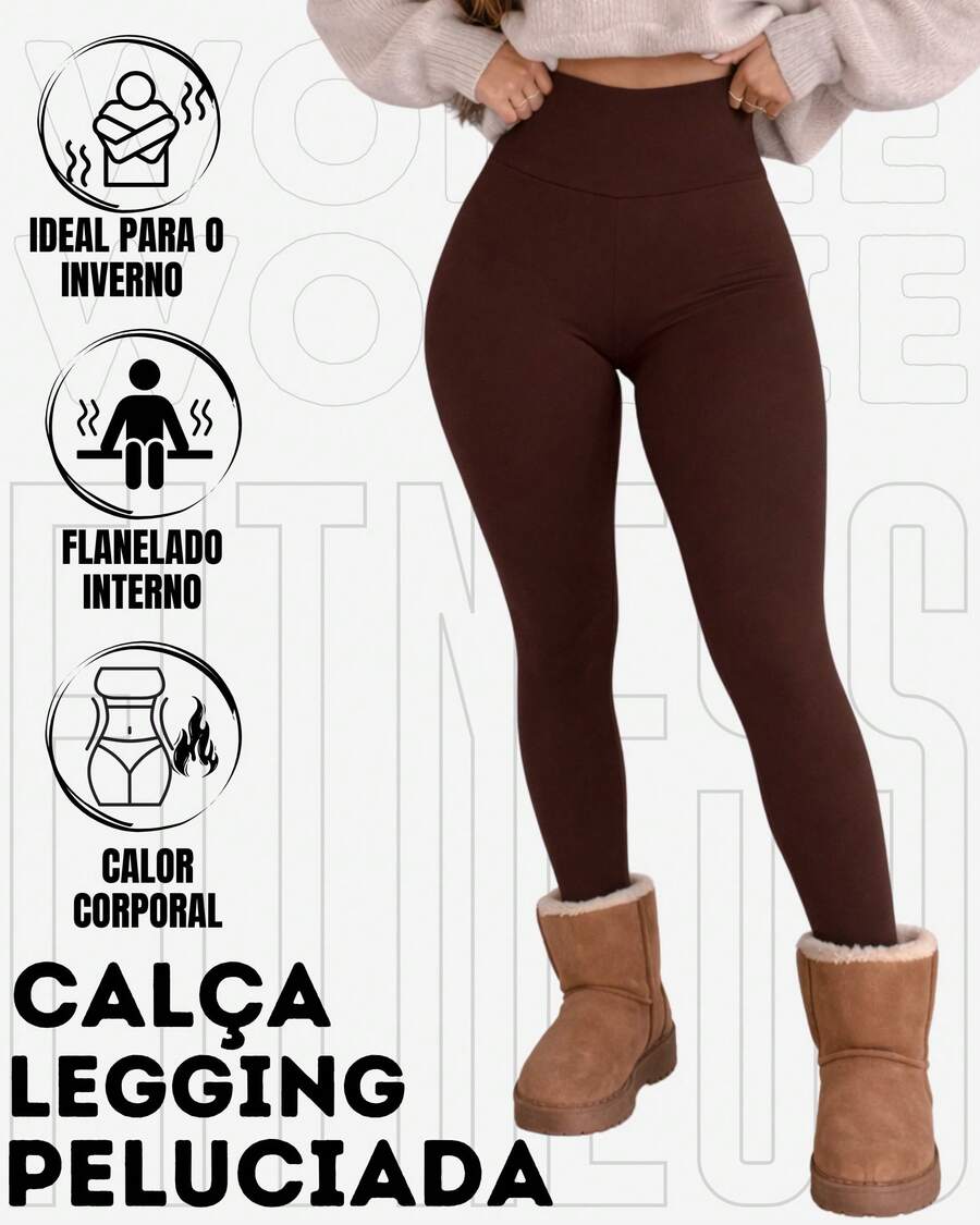 Warm, Fleece-Lined Leggings, Perfect For Winter, By WOLFOX In Supplex Fabric. - 鏽棕色 - 查看 1