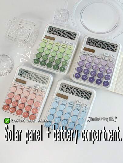2 piezas Calculadora a energía solar con pantalla ancha de 12 dígitos y colores degradados estéticos, adecuada para estudio, oficina, recepción, temporada de regreso a clases (incluye pegatinas + 1 sobre)