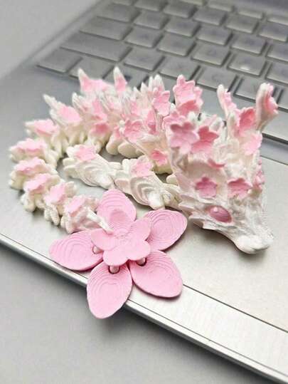 1Pc Captivating 3D Printed Cute Chinese Dragon In White And Pink Statue With Joints - Perfect For Home, Office & Car Decor| Ideal Gift For Christmas & More| Plastic, No Batteries Needed (Eye Color May Vary By Batch),3d Figure,Office Decor,3d Printed Animals,