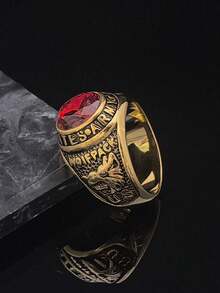 高品质男士朋克嘻哈风格316不锈钢合成红色立方氧化锆戒指 - 紅色 - 查看 6