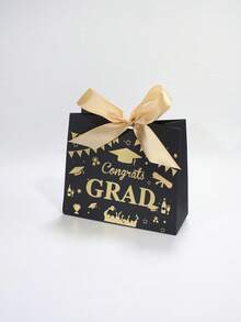 5 piezas Cajas de recuerdos para fiesta de graduación con letras "Felicitaciones graduado" y elementos de celebración, cajas de regalo con lazo de cinta para dulces, galletas, pequeños regalos, decoraciones de graduación con gorra, diploma, diseño de pancarta, suministros para fiesta de clase, empaque de papel de colores, fácil de ensamblar - 11,5X4,5X10cm - Ver 18