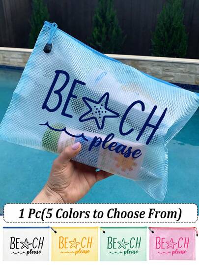 Wasserdichte Mode Strandtasche mit "Beach Please" Seestern Farbdruck. Große Kapazität transparente Kosmetiktasche mit Nylon-Reißverschluss - leicht, für Frühling und Sommer Aufbewahrung, sehr geeignet für Schwimmen, Strand, Tauchen und Sommerurlaub, Studenten Rückkehr zur Schule, leichter Sonnenschutz Aufbewahrungstasche, geeignet für Freunde, Familie, Besties, Klassenkameraden. Perfektes Geschenk und Souvenir für Geburtstage, Feiertage, Partys, Hochzeiten (Brautjungfern), Muttertag, Lehrertag