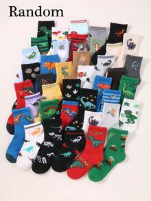 10/20双装 儿童男童卡通恐龙霸王龙印花舒适透气吸汗可爱新奇船袜 春秋季日常穿着 返校季 - 彩色 - 查看 17