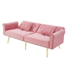 Modern 2-Seater Sofa Bed – Velvet Upholstery, 3-Position Adjustable Backrest & Gold-Plated Metal Feet. Stylish Sofa With Sleeping Function – Space-Saving, Durable, Ideal For Small Rooms. - 粉色 - 查看 11
