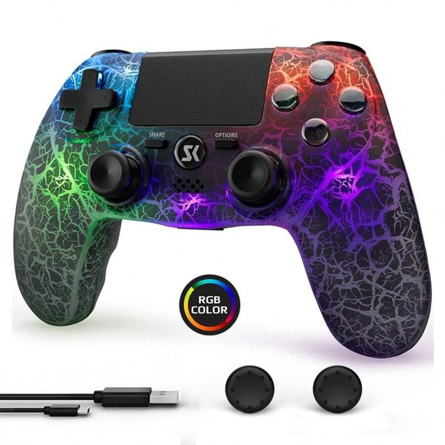1Pack Controller For P4, Wireless Controller 1 Pack For P4/Pro/Slim, Remote Control With Adjustable RGB Light/1000mAh Battery/6-Axis Motion Sensor/Double Vibration - 查看 1
