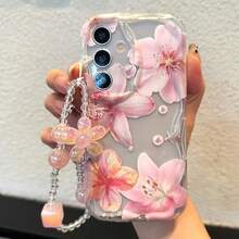 Rosa Lilien Muster Handyhülle, kompatibel mit Samsung Galaxy S25 ULTRA, S24 FE, geeignet für A56 Blume Faux Perle Kurze Kette, A16-5G/A17 Schlüsselband, S26ULTRA/S26, anwendbar auf A15/A05s, S24/S24ULTRA Frischer Stil, A36/A35-5G Cremefarbenes Muster, A54/A55-5G/S25 Armband, S22 Ultra/S23/A26/A57/A37/S22/A07/17pro/16/15/14/13/12/11 und andere Modelle - Transparente Hülle - Übersicht 3