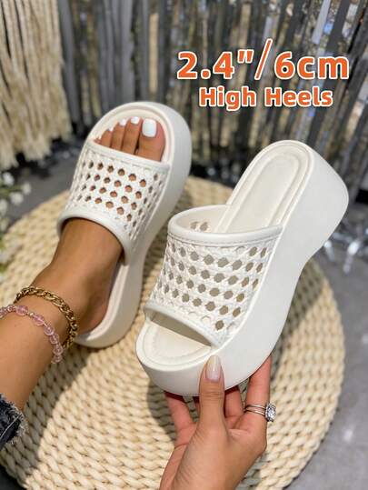Women's Thick Sole Sandals, Summer Mesh Breathable Platform Sandals, White Thick Bottom Sandals, Women's Summer White Sandals, Women's Wedge Slippers, Women's Wedge Sandals, Women's White Wedge Sandals