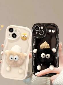 丑萌趣味硅胶新奇丑萌毛绒卡通生物3D眼睛毛茸茸新奇硅胶手机壳，兼容 11/11 Pro/11 Pro Max/12/12 Pro Max/13/13 Pro/13 Pro Max/14/14 Pro Max/15/15 Pro/15 Pro Max/16/16 Pro/16 Pro Max、16E。符合人体工学的握柄和配套串珠挂绳，军用级防震，柔软防刮硅胶保护壳，防震防摔，复活节春季礼物派对佳品。 - 白色 - 查看 3
