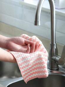 1pc/5pcs/10pcs Thickened Wavy Texture Dishcloth, Striped Coral Fleece Cleaning Cloth, Non-Stick Oil Removal, For Kitchen, Bathroom, Home Supplies - A - View 4