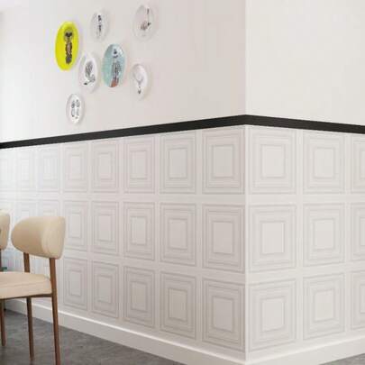 10/20/50片装3D白色方格纹理自粘墙砖，13.78英寸防水泡沫墙纸面板，易于安装，即撕即贴，适用于客厅、卧室、厨房、浴室天花板和房间装饰