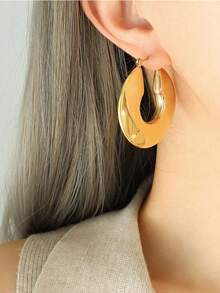 18K Gold Thick Oversized Hoop Earrings, Minimalist Large Circle Earrings For Women, Suitable For Daily Wear And Parties, Jewelry Gift - Gold - View 5