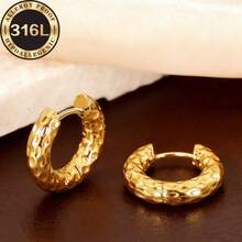 316L Stainless Steel Hammered Star Stud Earrings, Gold & Silver Color Options, Anti-Fading, Lightweight & Elegant, Suitable For Daily Wear, Commute, Party, Gift For Girlfriend/Best Friend - Silvery - View 3