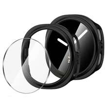 适用于 Galaxy Watch 8/7 44mm/40mm Ultra/47mm Classic/46mm 的 2 片装屏幕保护膜 + 保护壳，Galaxy Watch 8/7 配件，硬质边框保护壳 + 钢化玻璃膜 - 黑色 - 查看 1