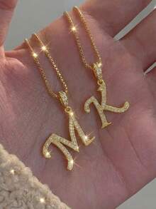 1pc Initial Necklace New Style Fashionable And Unique Artistic Font Letter Pendant Necklace With Stainless Steel Box Chain Alphabet A-Z Necklace For Anniversary Engagement Valentine's Day Mother's Day Birthday Graduation Back To School Jewelry Accessory Gift For Daily Life - Gold - View 2
