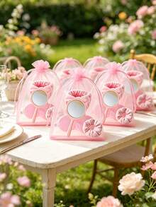 Juego de regalo de 15 piezas con tema rosa: antifaz para los ojos, espejo y scrunchie - Este exclusivo juego de regalo presenta un encantador tema rosa, que incluye 3 diademas, 3 antifaces para los ojos, 3 scrunchies, 3 espejos y 3 bolsas de organza. - Talla única - Ver 2