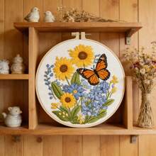 1 Set Handmade Embroidery Kit, Healing Gradient Butterfly & Flower Theme Embroidery, Bedroom Desk Photography Prop, Handcraft DIY, Includes Embroidery Hoop, Tools & Instructions - Multicolor - View 6