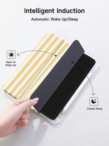 极简浅黄色条纹图案平板电脑保护套，三折支架保护壳，兼容 iPad 10.2 英寸、iPad Pro 2021/2020 款、第九/十代 (A16) 11 英寸、第十一代 2025 款、Galaxy Tab A8 10.5 英寸 2022 款、Matepad 10.4 英寸/Tab 平板电脑，防摔，带笔槽，支持睡眠/唤醒功能，送给孩子/家人的理想礼物 - 彩色 - 查看 6