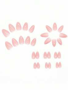 30 piezas de uñas cortas con forma de almendra estilo pegatina, uñas rosas sencillas de verano, decoración de uñas DIY dulce y refrescante, adecuadas para que las mujeres y niñas las usen durante la vida diaria, el trabajo o los viajes, productos para uñas. - Multicolor - Ver 2