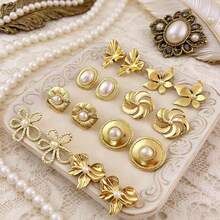 Faux Pearl Elegant Stainless Steel Jewelry Set, Gold Cute Hoop Earrings, Suitable For Daily Wear, Gifts, Holidays, Beach, Weddings, Suitable For Women, Students, Office Workers, Summer Bikini Accessories, Beautiful Dresses, Fashion Outfits, White T-Shirts, Sexy Jeans, Bodysuits, Vintage INS Style Casual Earrings, Also Suitable As Valentine's Day Gift - Multicolor - View 10