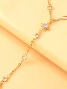 1 pièce Chaîne de main avec cristal en forme d'étoile octogonale dorée à la mode, accessoire de bijoux pour femmes, cadeau pour les vacances d'été à la plage - Doré - Voir 5