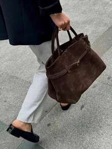 Vintage Brown Suede Tote Bag - Large Capacity Commute Shoulder Bag With Magnetic Closure, Nylon Lining, And Durable Handles, Ideal For Everyday Use, Everyday Tote Bag | Vintage Style Bag | Durable Handles, Tote Bag, New Fall Fashion 2025 For Women - Cà phê - Xem 8