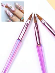 3 Buah/Set Pena Kristal Aurora untuk Seni Kuku, Cocok untuk Kuku Akrilik DIY, Set Kuas Kristal, Alat Kuku - Purple - View 11