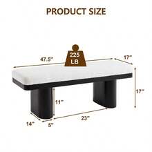 47.5"Wood Bed Bench Ottoman With Wooden Legs End Of Bed Bench Teddy Velvet Upholstery Entryway Bench For Bedroom Living Room - Đen + Polyester + Hiện đại1 - Xem 3