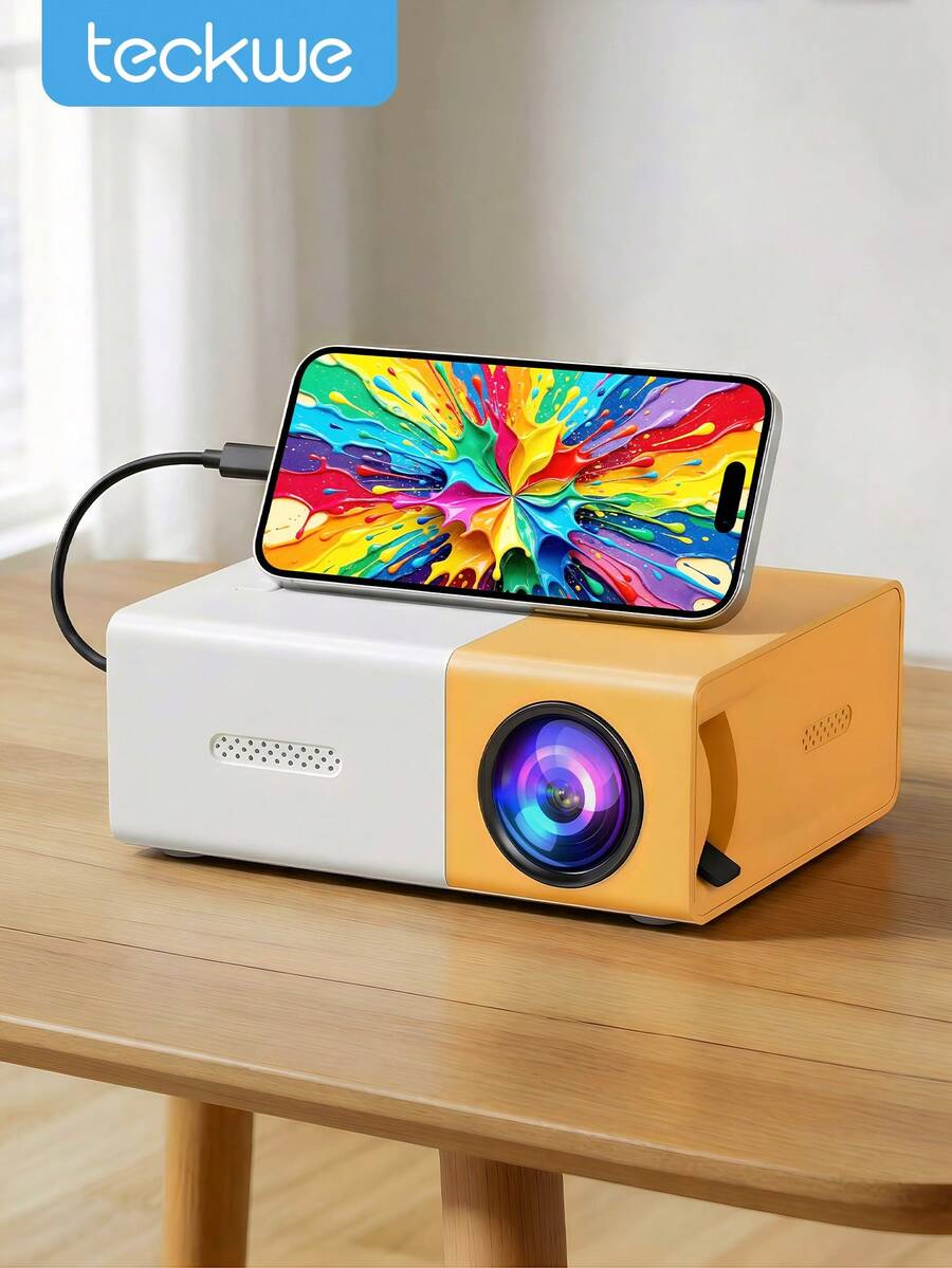 Teckwe Mini Portable 1080P LED Projector For Home Party Meeting Theater, Projector Home Cinema Review - Orange - View 1
