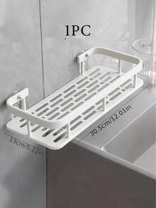 1pc Or 2pcs No Drill Adhesive Wall Mounted Shower Caddy, Space-Saving Slim Design, Large Capacity Open Storage, Multi-Function Floating Organizer Rack, Ideal For Bathroom Use - White - View 13
