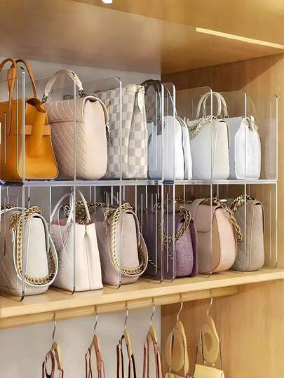 1pc/2pcs/4pcs Transparent Storage Bags, Suitable For Wardrobe Dividers In Bedroom, Bathroom, Office, Practical Bookshelf Dividers, L-Shaped Storage Racks, Space-Saving Organizers, Car Organizers, Storage Boxes, Drawer Organizers. The 4-Grid Transparent Organizer Is Only Suitable For Small Handbags