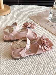 1 Pair Fashionable & Versatile Fairy-Style Flat Sandals With Anti-Slip Function, Decorated With Large Floral Design, Essential For Girls, Suitable For Summer Wear - Pink - View 6