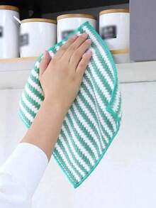 1pc/5pcs/10pcs Thickened Wavy Texture Dishcloth, Striped Coral Fleece Cleaning Cloth, Non-Stick Oil Removal, For Kitchen, Bathroom, Home Supplies - A - View 6