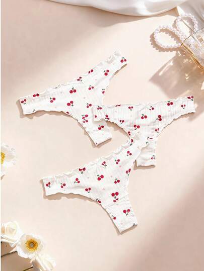 3pcs/Pack Cute Cotton Women's Thong Panties, Breathable Comfortable Ladies Underwear, Lace Trim Textured Panties, Minimalist Solid Color Sexy Briefs, Suitable For Dates, Yoga, Daily Life, Holidays, Valentine's Day, Ramadan And Other Occasions, Suitable For Year-Round Vacation Wear