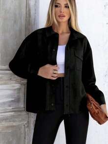 Women's Suede Winter Jacket - Negro - Ver 2