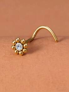 1颗花朵造型水钻鼻钉，适合日常佩戴 - 金黃色 - 查看 5