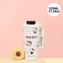 Miniso 三丽鸥 Hello Kitty 系列 304 不锈钢咖啡旅行保温杯 520 毫升 17.59 盎司，黑白 KT / 阅读 KT 双款式可选，便携式挂绳两用防漏保温咖啡杯（1 个） - 彩色 - 查看 2