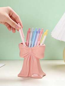 1pc Cute Bow-Shaped Pen Holder, Home Office School Supplies Desktop Storage Decoration - Multicolor - View 4