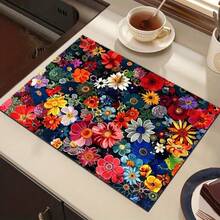 Beautiful Floral Element Dish Kitchen Draining Mat Bowl Plate Washable Bar Absorbent Mat Desktop Protector And Dryer Protection Top Mat Durable Home Kitchen Dining Table Decoration Dish Accessories,Home Decor,Coffee Bar Station,Kitchen Deccor,Coffee Mat,Kitchen,Kitchen Essentials,Dish Mat - 多色3 - 查看 1