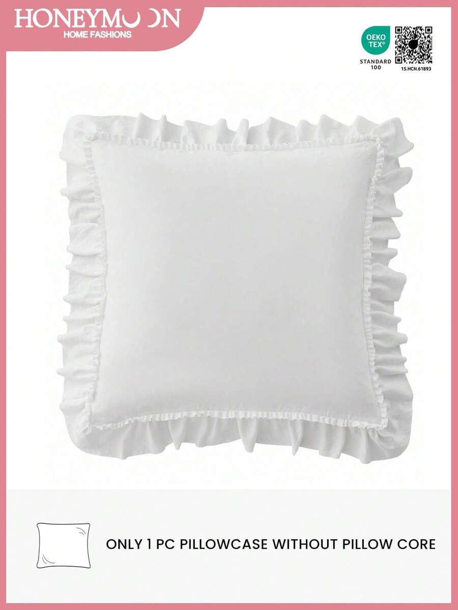 1pc Romantic French Ruffle Quilted Envelope Pillow Cover (Pillow Insert Not Included), Exquisite Romantic Decorative Pillow Sham For Bedroom/Dorm/Sofa/Lounge Chair, Can Be Given As Gift To Lover Or Friend. Machine Washable. Oeko-Tex Certified. White - White - View 1