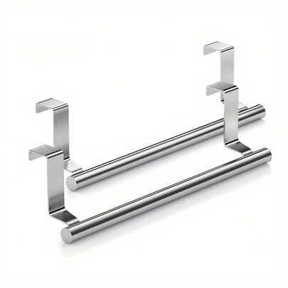 Two-Piece Stainless Steel Over-The-Door Towel Rack, Suitable For Kitchen And Bathroom Cabinets, Designed Specifically For Hanging Towels