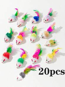 5pcs/10pcs/15pcs/20pcs Colorful Feather Sound Mouse Toys Set, Fun Interactive Rolling Ball & Mouse Toys To Keep Your Cat Entertained (Random Color) - Multicolor - View 8