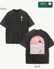 2026 Summer TopsCross, Jesus Elegant Pattern Printing, An Old Washed T-Shirt With Retro Street Style. Simple And Versatile, Pure Cotton Is Of High Quality, Novel And Fashionable, And It Is A Must-Have Fashion Item In Spring And Summer.Loose And Comfortableshirt - A - 查看 8