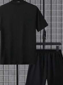 Men's Casual Summer Set - Short Sleeve T-Shirt And Drawstring Shorts, Letter & Graphic Print, Regular Fit, Pocket Design, Suitable As Gift For Husband Or Boyfriend - Black Shorts - View 3