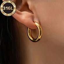 Golden High-Quality, Low-Allergy Hoop Earrings - Fade-Resistant, Easy Yet Elegant, Suitable For Everyday Wear Or Parties, Fashionable Accessory For Women, Refined Gift For Her - Golden - View 3