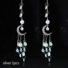 1pc/2pcs Sunlight Catcher Crystal Moon & Five-Pointed Star Pendant, Lighting Accessory, Garden Crystal Decor, Silver/Gold - Silver - View 12