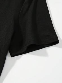 Camiseta holgada de talla grande para mujer con estampado de líneas circulares y bloques de color, estilo veraniego. - Negro - Ver 3