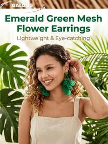 Bohemian Style Handmade Earrings, Layered Chiffon Petal Wavy Edge, Vacation Fairy Earrings - Green - View 4