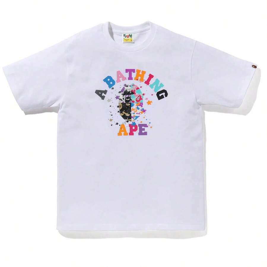 BAPE Us College Sta Tee A Bathing Ape Colorful Lettering Print Oversized Cotton T-Shirt - trắng - Xem 1