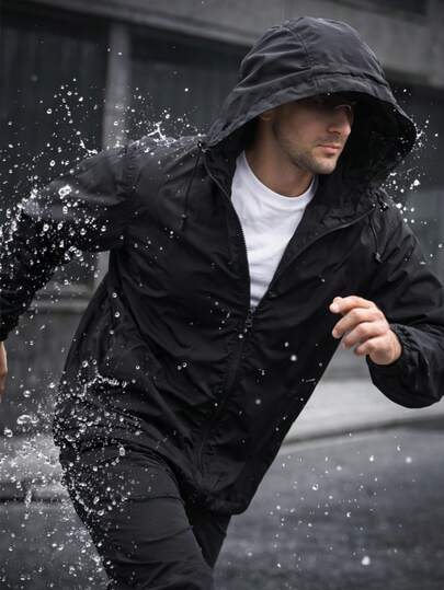 Men's Lightweight Windbreaker Waterproof Raincoat With Removable Hood Outdoor Gear For Travel Hiking Cycling